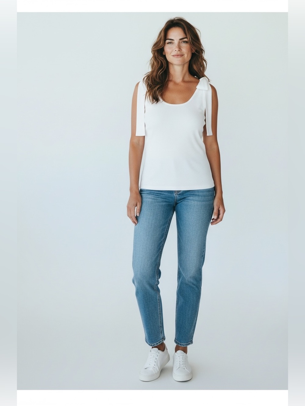French Connection Bow Rib White Tank Top Size XL NWT